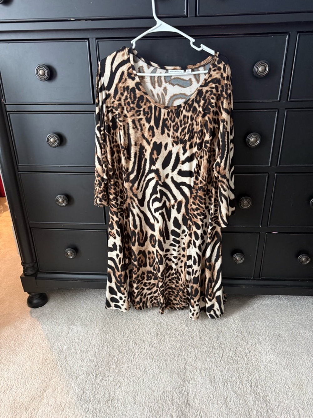 Susan Graver Animal Print Midi Dress in Black and Tan